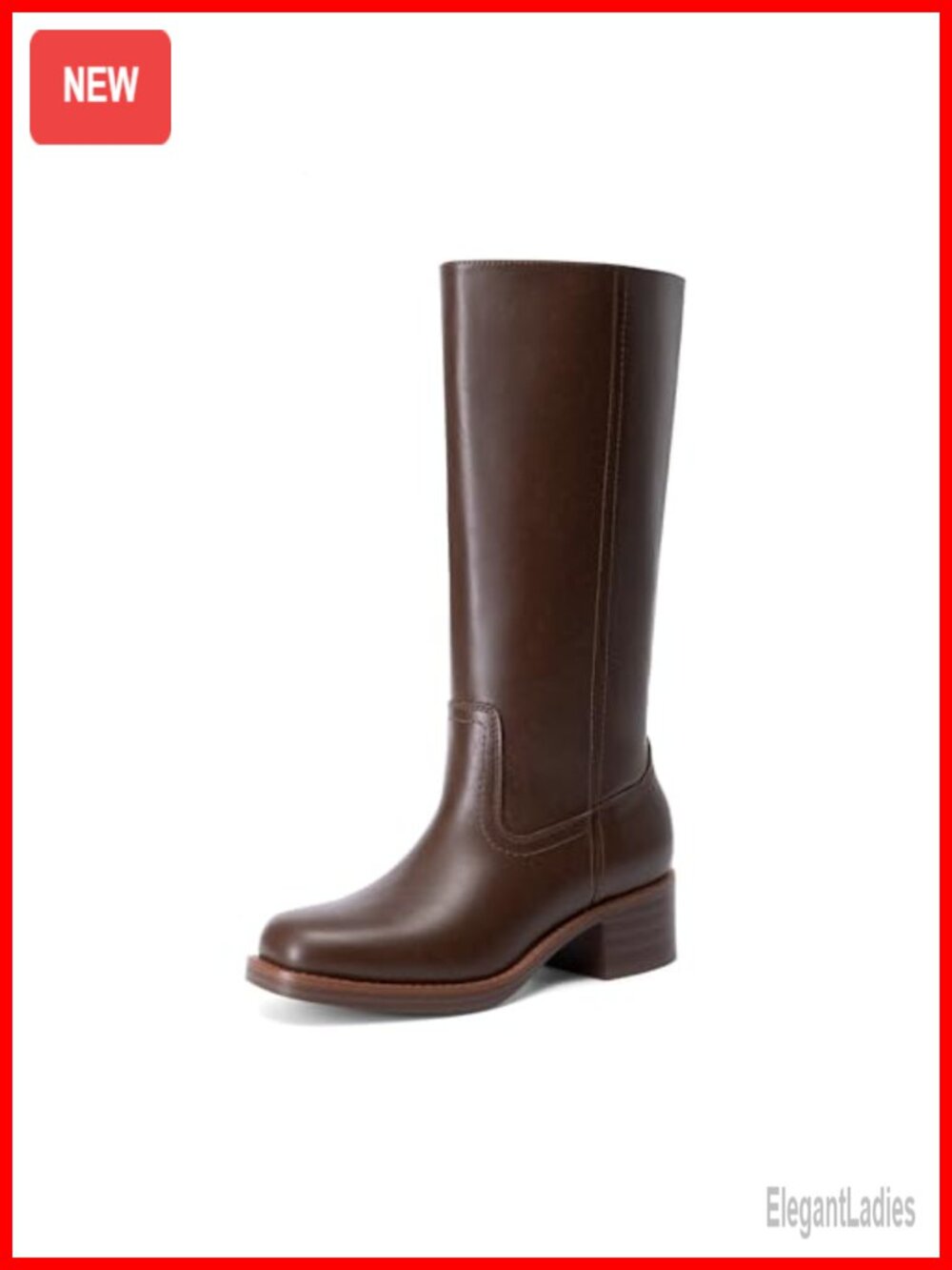 Mid Calf Faux Leather Riding Boots Square Toe Block Heel Pull On Western